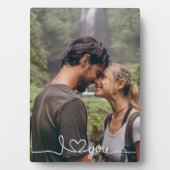 I Love You in White Script with Heart Custom フォトプラーク (正面)