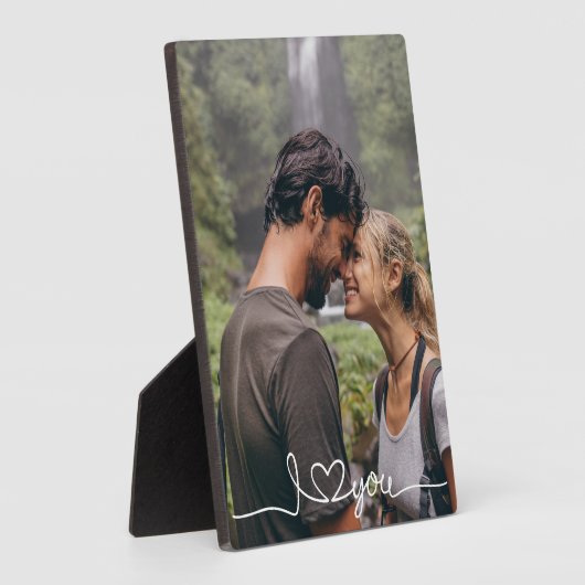I Love You in White Script with Heart Custom フォトプラーク (側面)