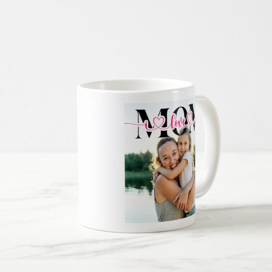 I Love You Momハートタイポグラフィ写真 コーヒーマグカップ (正面右)