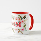 "I Love You MOM" ピンクの水彩バラ マグカップ (正面右)