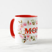 "I Love You MOM" ピンクの水彩バラ マグカップ (正面左)
