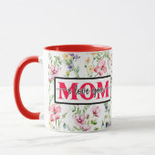 "I Love You MOM" ピンクの水彩花 マグカップ (左)