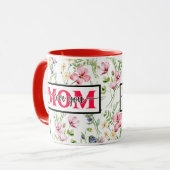 "I Love You MOM" ピンクの水彩花 マグカップ (正面左)