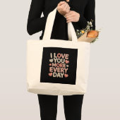 "I Love You More Every Day" Knitted Text & Crochet ラージトートバッグ (正面(商品))