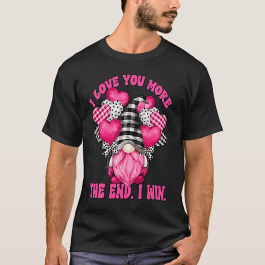 I Love You More Gnome With Heart Balloons Pink Buf Tシャツ (正面)