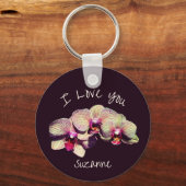 I Love You Orchid Flower Trio Personalized キーホルダー (裏面)