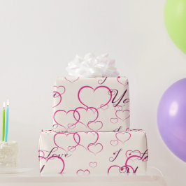 I Love You - Pink Floatingハート ラッピングペーパー