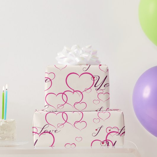 I Love You - Pink Floatingハート ラッピングペーパー (パーティーギフト)