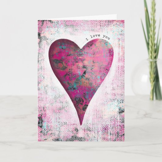 "I Love You" Pink Heart Love カード (正面)