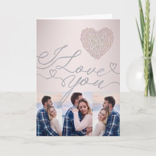 I Love You Pink Heart Photo Collage カード (正面)