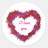I love you, red wispy heart stickers ラウンドシール (正面)