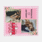 I love You Script Photo Pink and White pesonalized フリースブランケット (正面(横))