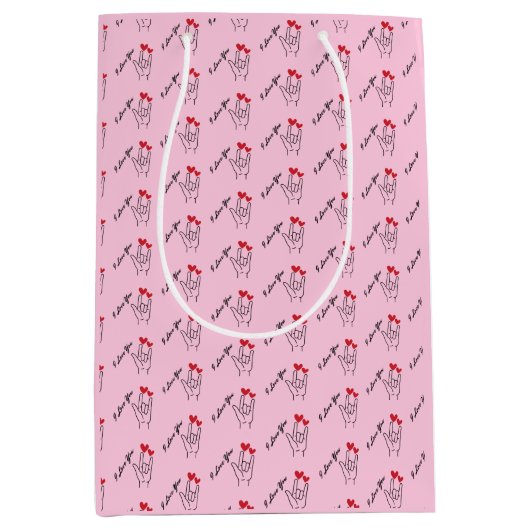 I Love You Sign Language – ろう者認識度 ミディアムペーパーバッグ (正面)