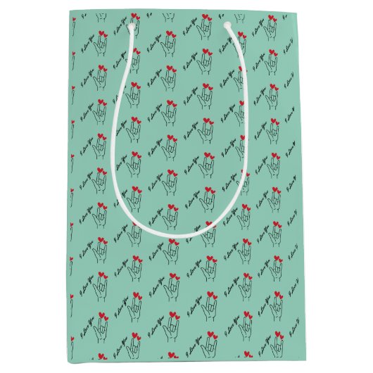 I Love You Sign Language – ろう者認識度 ミディアムペーパーバッグ (正面)