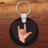 I LOVE YOU SIGN LANGUAGE ON BLACK キーホルダー (正面)
