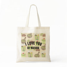 "I Love You So Matcha" おしゃれなキャンバストートバッグ -