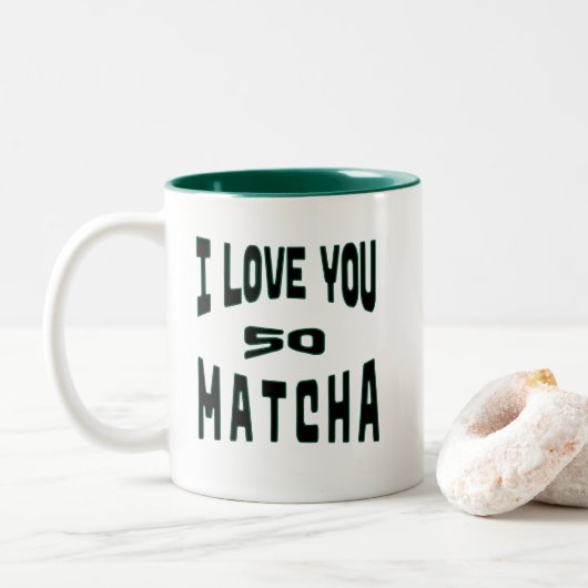 I Love you so Matcha - Matcha Typografie ツートーンマグカップ (ドーナツ)