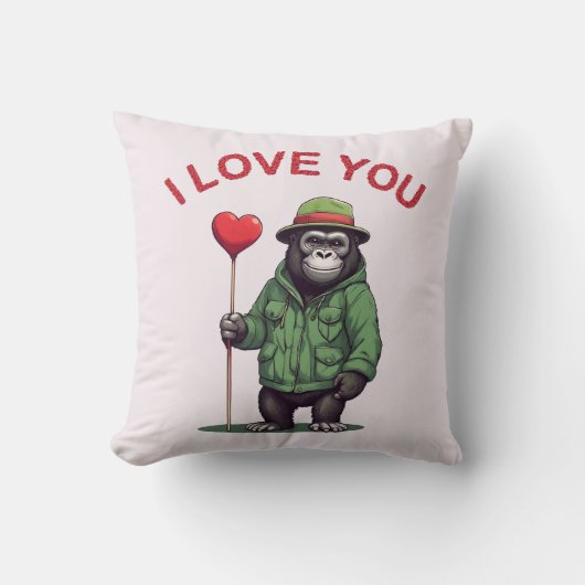 I Love You - Süßer schüchterner Gorilla mit Herz クッション (正面)