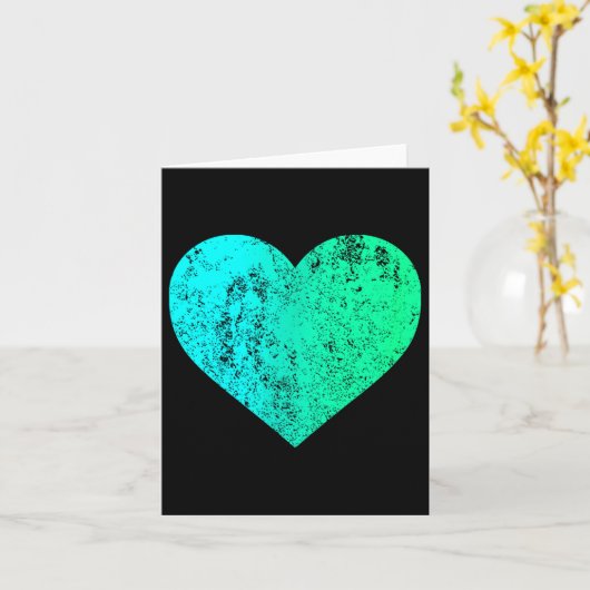 I Love You Teal Heart Distressed Valentine's Day カード (黄色い花)