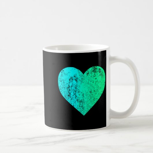 I Love You Teal Heart Distressed Valentines Day  コーヒーマグカップ (右)