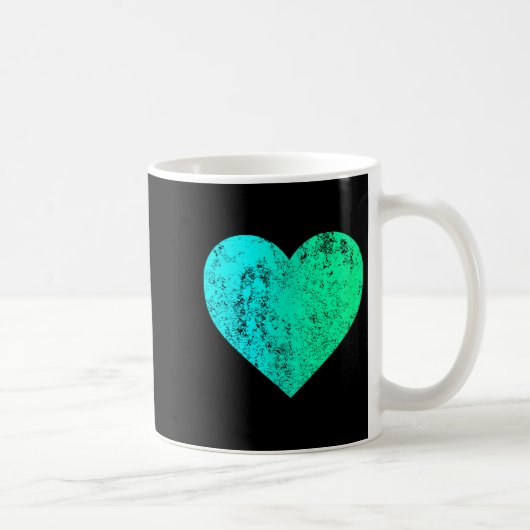 I Love You Teal Heart Distressed Valentine's Day  コーヒーマグカップ (右)
