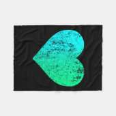 I Love You Teal Heart Distressed Valentine's Day  フリースブランケット (正面(横))