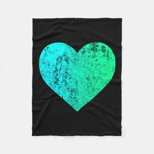 I Love You Teal Heart Distressed Valentine's Day  フリースブランケット (正面)