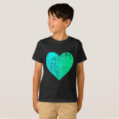 I Love You Teal Heart Distressed Valentine's Day Tシャツ (正面フル)