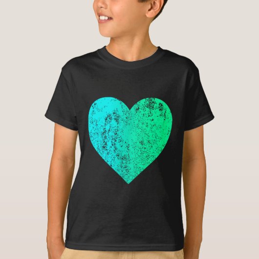 I Love You Teal Heart Distressed Valentine's Day Tシャツ (正面)