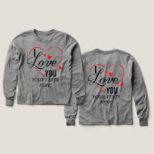 I Love You text with red heart shape graphic for V (デザイン 正面&背面)
