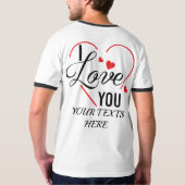 I Love You text with red heart shape graphic for V Tシャツ (裏面フル)
