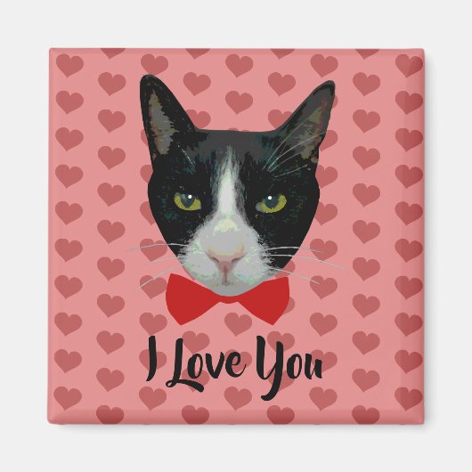 I Love You - Tuxedo Cat with Bow Tie マグネット (正面)
