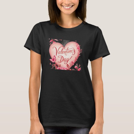 I Love You Valentine Black Short Sleeve T-Shirt Tシャツ (正面)