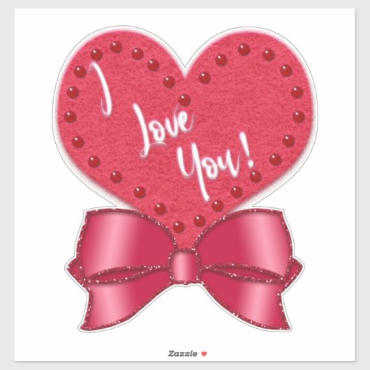 I Love You Valentine Faux Satin Bow Red Heart  シール (シート)