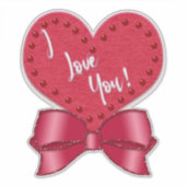 I Love You Valentine Faux Satin Bow Red Heart  シール (正面)