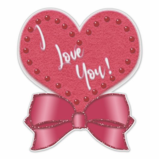 I Love You Valentine Faux Satin Bow Red Heart  シール (正面)