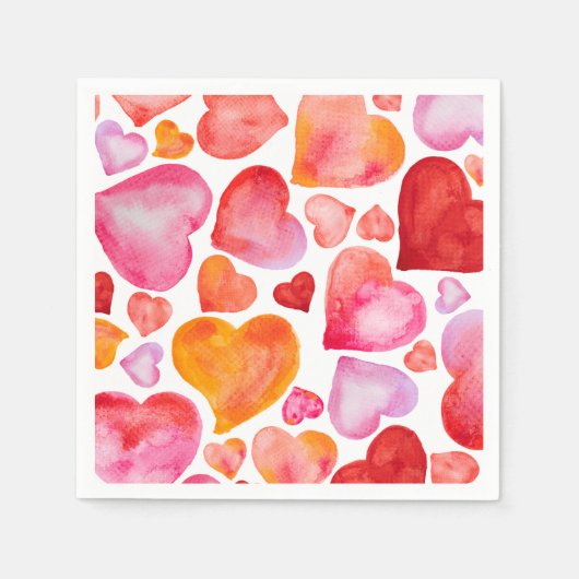 I love you watercolor hearts スタンダードカクテルナプキン (正面)