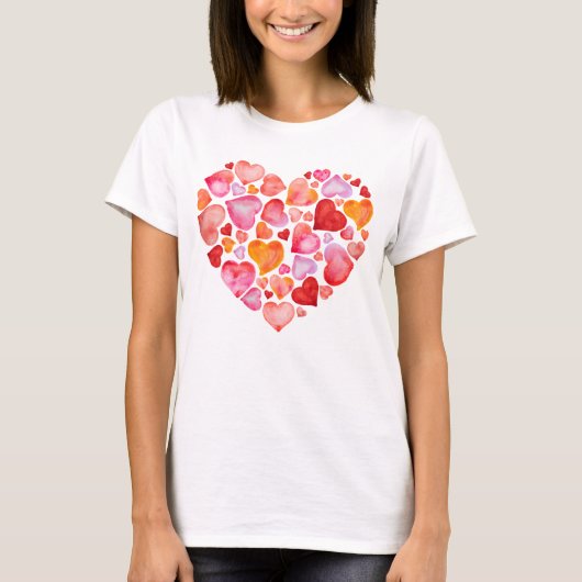 I love you watercolor hearts tシャツ (正面)