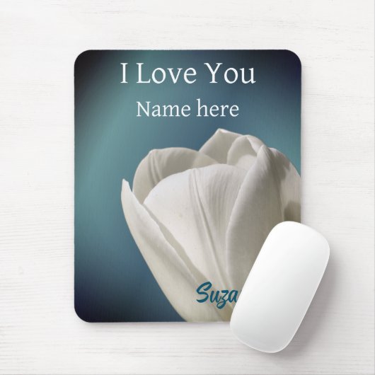 I Love You White Tulip Flower Personalized マウスパッド (マウス)