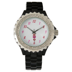 I Love You Women's Rhinestone Black Enamel Watch 腕時計