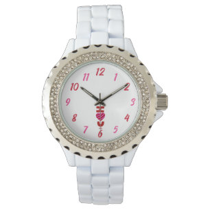 I Love You Women's Rhinestone White Enamel Watch 腕時計