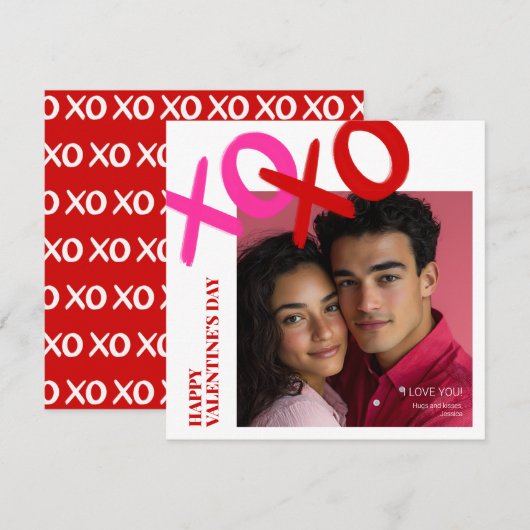 I Love You XOXO写真幸せモダンバレンタインデー シーズンカード (正面/裏面)