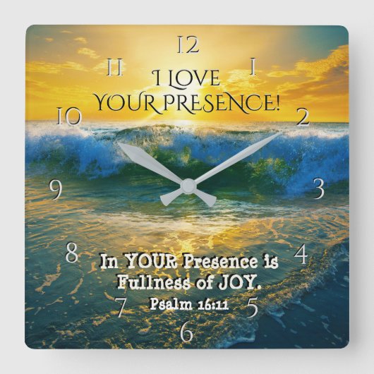 I Love Your Presence, Psalm 16:11海・サンセット スクエア壁時計 (正面)