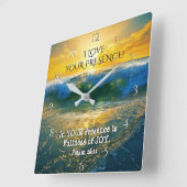 I Love Your Presence, Psalm 16:11海・サンセット スクエア壁時計 (傾斜)
