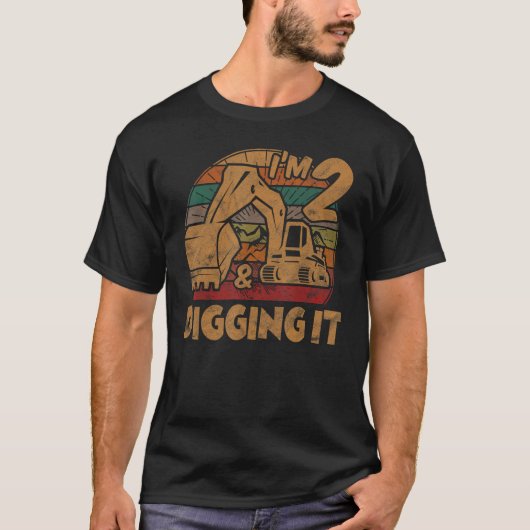 I m 2歳2歳の誕生日ボーイショベルコンストラウ tシャツ (正面)