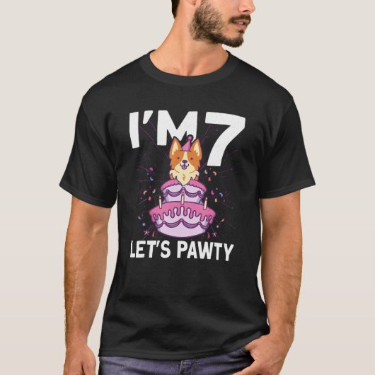 I m 7日犬パーティーキッズ7th誕生日Corgi Dog T Tシャツ (正面)