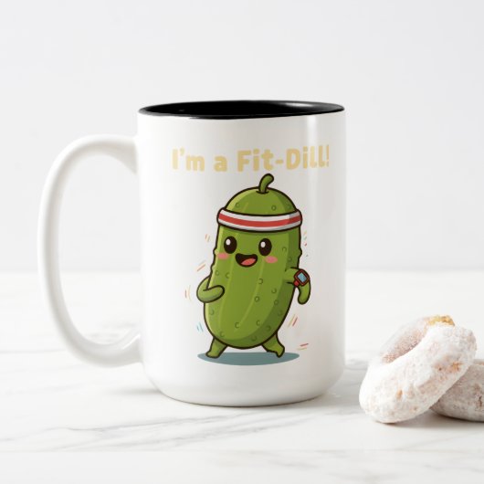 I’m a Fit-Dill! Funny Fitness Pickle Pun Design |  ツートーンマグカップ (ドーナツ)