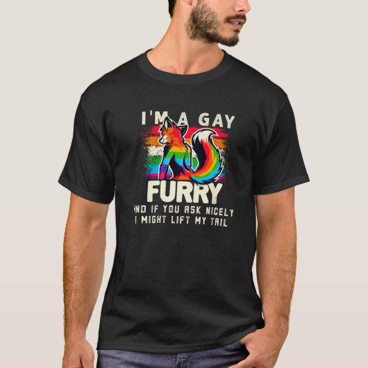 I m A Gay Furry Rainbow Fox Wolf Fursona Fandom Pr Tシャツ (正面)