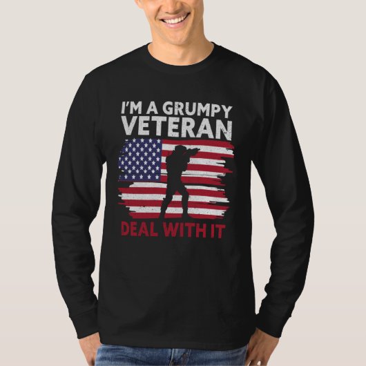 I m a grumpy veteran Deal with it USA Flag America Tシャツ (正面)