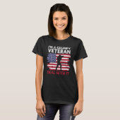 I m a grumpy veteran Deal with it USA Flag America Tシャツ (正面フル)